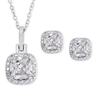 White Topaz & Diamond Sterling Silver 18" Pendant, Necklace & Stud Earrings Set